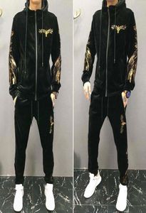 Gold Velvet Pleuched Pleuche Casual Sports Suit Men039s Slim Hiver Twopiece Men039 Fashion 2011095577914
