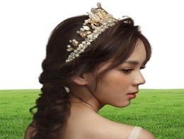 Gold vintage joyería para nupcias encabezadas de perlas accesorios para el cabello de cristal banda para el cabello de la cabeza de la corona nupcial joyería de boda ht1216399824