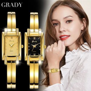 Gouden Horloge Vrouwen Merk Luxe Mode Vierkante Diamant Water Proof Relogio Feminino Quartz Dames Horloges 240314