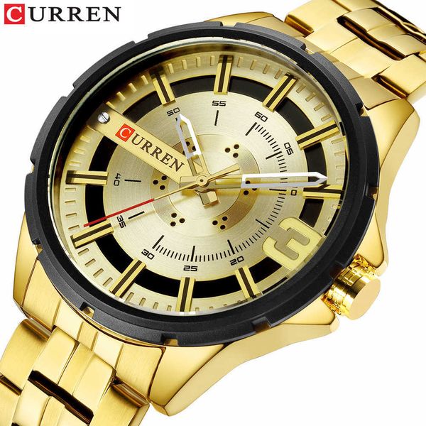 Montres en or pour hommes marque de luxe Curren montre affaires hommes horloge mode Quartz en acier inoxydable montres-bracelets étanche Q0524