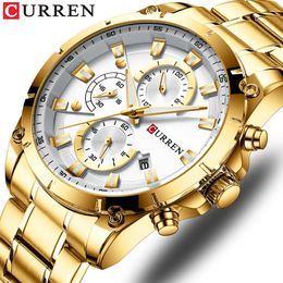 Gold Watches Mens Luxury Top Brand Curren Quartz Wristwatch Fashion Sport et Causal Business Watch Male Horloge Reloj Hombres 240417