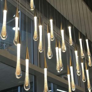 Goud Water Drop Crystal Creatieve Hanglampen Europees-stijl Luxe restaurant LED-lampen Moderm glas binnenverlichting