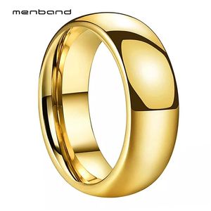 Gouden Wedding Band Mannen Dames Tungsten Paar Ringen Dome Hoge Poolse 6mm 8mm Comfort Fit Record Name Datum 211217