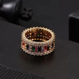 Bague de mariage en or pour femmes et hommes, plaqué or 6-9, anneaux d'amour arc-en-ciel, Micro pavé, 7 couleurs, bijoux de fleurs, cadeau de Couple, bonne qualité