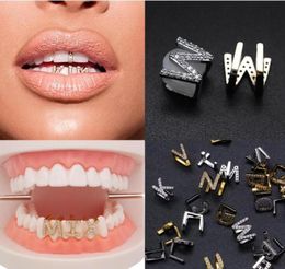 Gol White Gold Iced Out AZ Lettre personnalisée Grillz Full Diamond Dentans DIY FANG GRILLS COSPlay Tooth Cap Hip Hop Dental Bouth TEET3254787