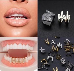 Gol White Gold Iced Out AZ Lettre personnalisée Grillz Full Diamond Dentans DIY FANG GRILLS COSPlay Toot Cap Hip Hop Dental Bouth TEET1047987