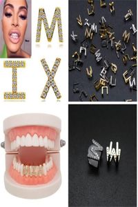 Goud Wit Goud Iced Out AZ Aangepaste brief Grillz Volledige diamanten tanden DIY Fang Grills Onderste tandkap Hiphop tandheelkundige mondtanden3797791