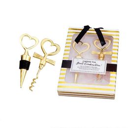 Gouden wijnopener Stopper Love Set Geschenkdoos Elegante hartvormige fles openers Curkentrekker Champagne Valentijns -bruiloft Souvenir Gifts Party Favor RRA