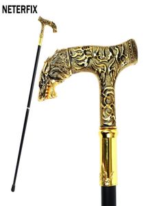 Gold Wolf Head Corches Walking Stick Cane Fashion Party Elegant Hand Crutch 2 -stukje tot Assmble zelfverdediging Camping 2202108957255