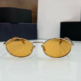 Óculos de Sol Oval Amarelo Dourado Óculos Retrô Masculino Verão Sunnies gafas de sol Sonnenbrille UV400 Óculos com Caixa