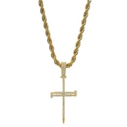 Gold Zircon Nail Cross Pendant Gold Silver Copper Matière Iced Out Cross CZ Pendants Collier Chaîne Fashion Hip Hop Bijoux 284X