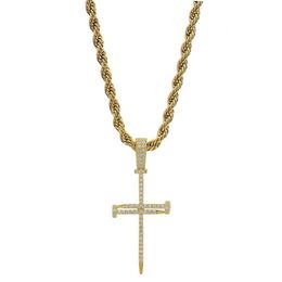 Or Zircon clou croix pendentif or argent cuivre matériel glacé croix CZ pendentifs collier chaîne mode Hip Hop bijoux 211N
