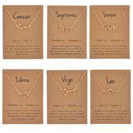 Colliers du zodiaque en or pour femme signe horoscope zircon cubique 12 bijoux de constellation étoile galaxie balance astrologie cadeau d'anniversaire avec carte de vente au détail