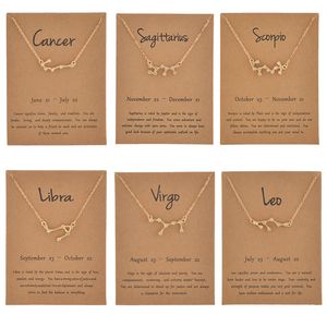 Colliers du zodiaque en or pour femme signe horoscope zircon cubique 12 bijoux de constellation étoile galaxie balance astrologie cadeau d'anniversaire avec carte de vente au détail