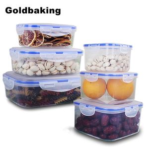 Goldbaking 3 Stuks Plastic Voedsel Container Rechthoek Opbergdoos Lekvrije Vierkante Lunchbox Keuken Microgolf Containers T200710