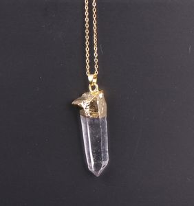 Goldcolor Druzy Gem Stone Clear White Crystal Point Pendant NeckladeRusy Crystal Quartz Pendant ketting6904407