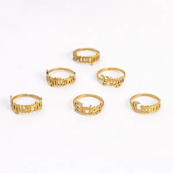 Anillos de banda Constell de acero inoxidable dorado 12, signo de horóscopo dorado, anillo de dedo para mujeres y hombres, joyería de moda will y sandy