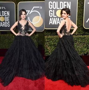 Golden 2018 Globe Awards Lace Prom Dresses Sheer Bateau Neck Backless avondjurken Tiered Laura Marano Red Carpet Formal Dress