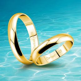 GOLDEN 925 STERLING Silver Men Femmes Couple Amourage Personnalisé Bands de mariage Matching Anniversaire Cadeaux de bijoux fins 240401