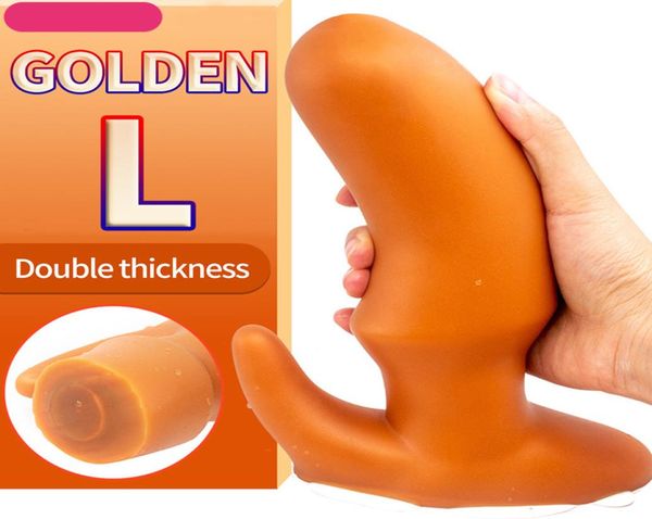 Plug Anal doré en Silicone souple, Super énorme spéculum lourd, stimulateur d'anus, jouets sexuels pour femmes, Man6539049