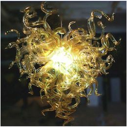 Lámparas de vidrio de arte dorado Forma de corazón única Lámparas de araña de vidrio soplado a mano 100% Lámparas de araña de nuevo estilo