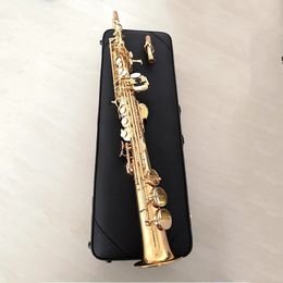 Saxofón soprano profesional Golden B-key modelo S-901 estructura original latón chapado en oro tubo recto split SAX instrumento