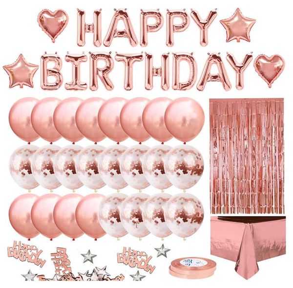 BALLON doré ensemble d'anniversaire décoration de fête fournitures ballons en or rose ensembles de décoration en soie de pluie