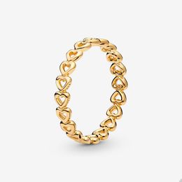 Golden Band of Rose Gold Hearts Rings para Pandora 925 Sterling Silver Wedding Jewelry designer Ring Set para mujer Girlfriend Gold Stacking ring con caja original