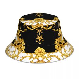 Chapeau de seau réfléchissant baroque doré chapeau pêcheur plié pliage des femmes chapeau de soleil 240429
