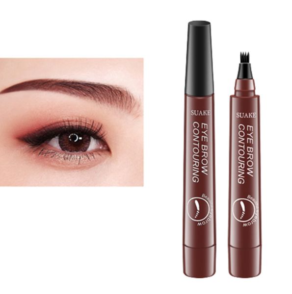 Maquillage de stylo à sourcils à tête triangulaire longue durée en trois dimensions à deux têtes dorées, de nombreux choix de style, prend en charge le LOGO personnalisé