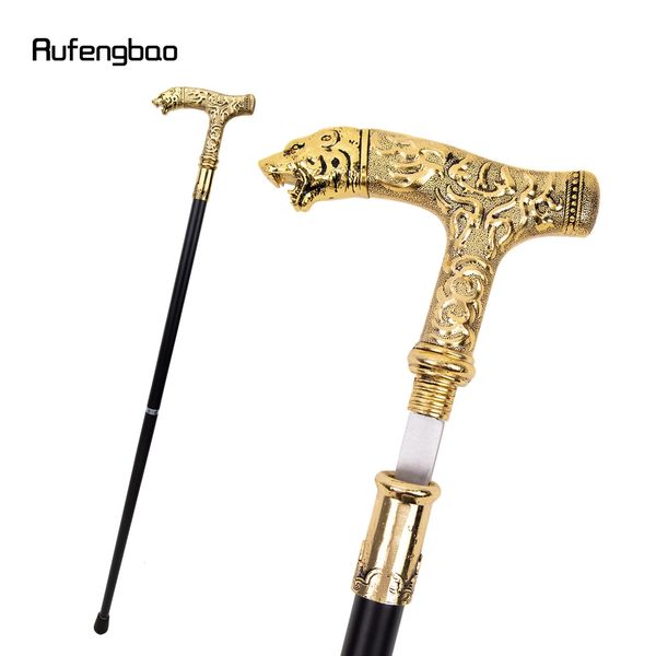 Golden Bear Pandle Stick Walking Luxury avec plaque cachée Autofense Fashion Cane Plaque Cosplay Crosier Stick 90cm 240416