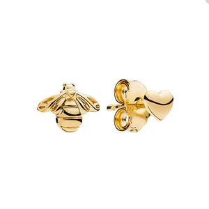 Golden Bee en Heart Stud oorbellen voor Pandora 925 Sterling Silver Wedding Party Sieraden Designer oorbel voor vrouwen Vriendin Gift Love Earring met originele doos