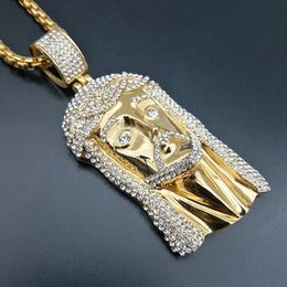 Golden Big Jesus Christ Head 14k Collier d'or Pendentif avec chaîne pour hommes Iced Himitones Hip Hop Christian Bijoux