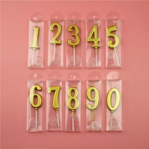 Gouden verjaardagskaarsen 0-9 nummer kaars rookloze kaars creatieve cake decoratie verjaardagsfeestje decoraties aparte pvc box verpakking xD29953