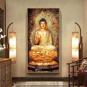 Toile d'art de bouddha doré, peintures religieuses, affiches et imprimés modernes, images d'art murales pour décoration de salon de maison Cuadros