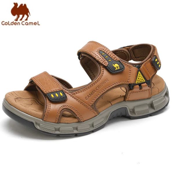 Chameaux dorés hommes chaussures décontractées sandales en cuir authentiques anti-collision durable de plage extérieure pêche à la pêche à la sandale pour hommes 240418