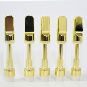 Chariots d'or Embouchure en métal Cartouches de vape de couleur or 1 ml E-cigarette Atomiseurs d'huile épais vides Vis plate dans la pointe Bobine en céramique 510 fil Atomiseur Logo personnalisé