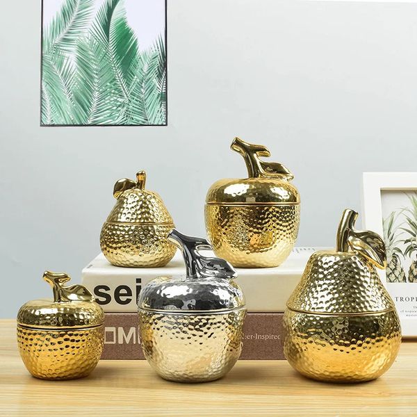 Pot de stockage d'ananas en céramique dorée, conteneur de stockage de bougies d'aromathérapie nordique, décor de bureau, organisateur de sucre de bonbons, artisanat 240111