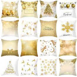 Gouden kerstkussens bedek sneeuwvlok herten kerstboom decoratief vierkante kussensloopjaar sofa home kussen 231221