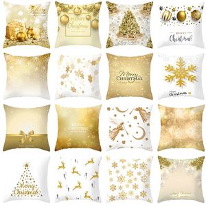 Oreillers de Noël dorés couvrent les cerfs du flocon de snow arbre décoratif carré d'oreilleur d'oreiller anneau canapé coussin de maison 231221