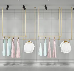 Crochets Rails dorés magasin de vêtements présentoir plancher Double cintre boutique pour femmes étagère d'armoire haute