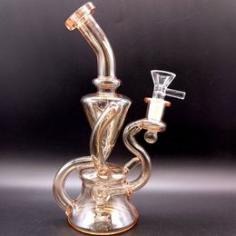 Couleur dorée 9,5 pouces Verre Eau Bong Narguilé Huile Dab Rigs Fumer Tuyaux Épais Recycler Percolateurs