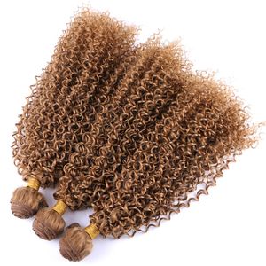 Gouden kleur afro kinky krullend synthetisch haarverlenging 100g / stuks hoge temperatuur haarbundels nieuwe mode weeft haar inslag kinky culry