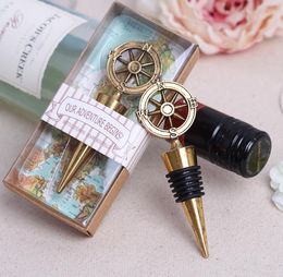 Golden Compass Wine Stop-bruiloft Gunsten en geschenken Wijnflesopener Bar Gereedschap Souvenirs voor Party Pasen SN063