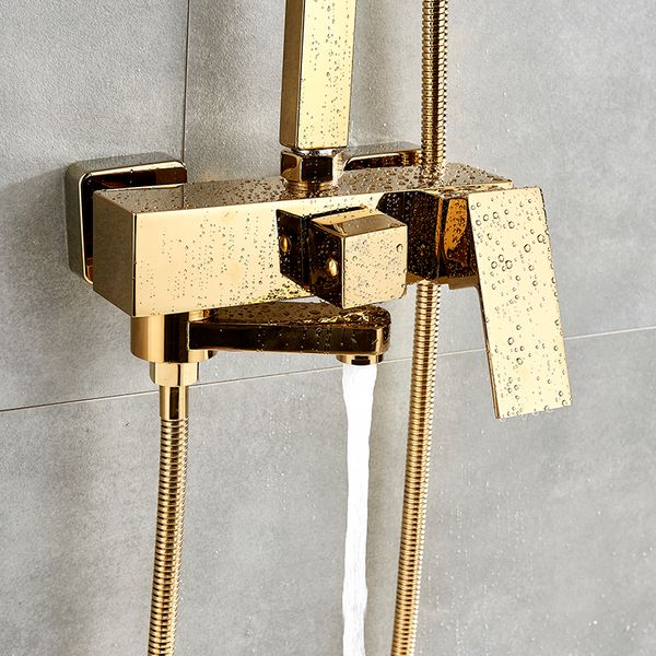 Golden Copper Shower Set Robinet Murd Mot de douche de baignoire chaude et froide Colonne de douche carrée 8 