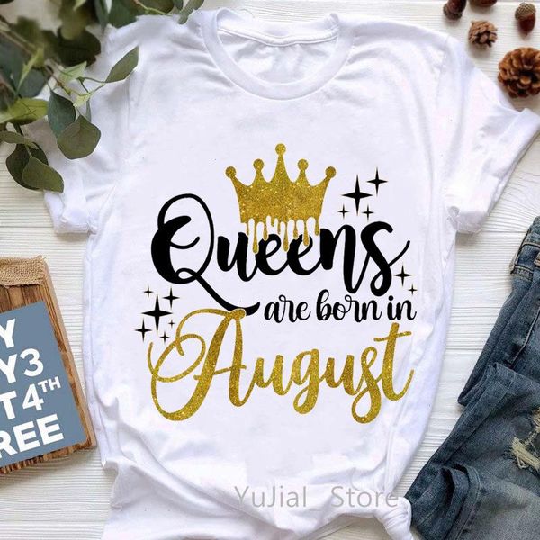 T-shirt imprimé graphique Golden Crown Queen Are Tops, né en janvier à décembre, vêtements pour femmes, anniversaire