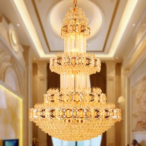 Golden Crystal Chandelier American Modern Chandeliers Lights Farmture Villa Home Indoor Lighting Hotel Hall Lobby Parlor Long Led Hang Lampen