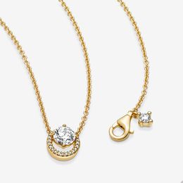 Colliers de mariage en cristal d'or avec diamants pour Pandora Sparkling Round Halo Pendant Necklace Designer Jewelry For Women Girls Collier en or avec boîte d'origine