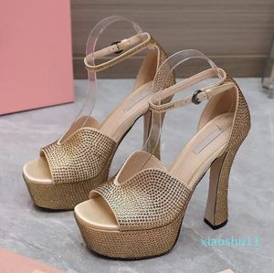 Golden Crystal Embellie Plateforme de la cheville Sandales Sandales Chaussures Chunsor