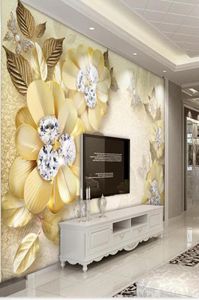 Golden Diamond Flower Silk Jewel Wall Fond 3d Fond d'écran pour le salon9737213